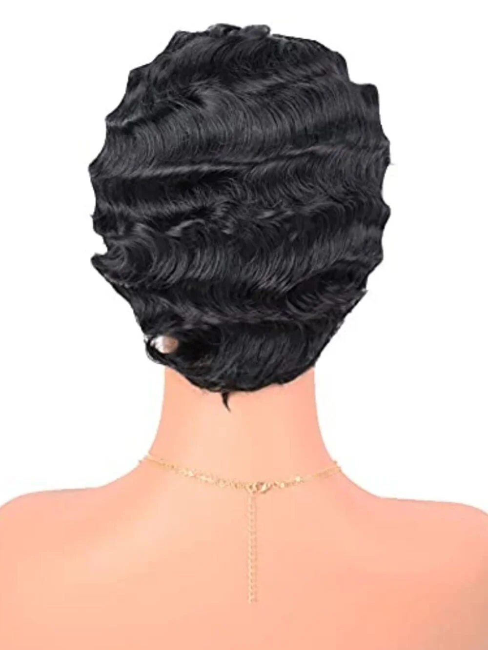 Wig Finger Wave Wig Short Mommy Hair Synthetic Curly Wigs for Black Women Lady‎
